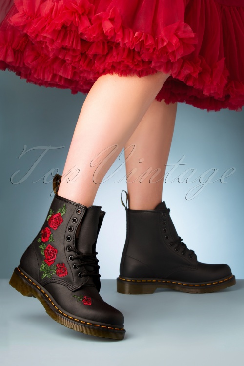 Dr. Martens - 1460 Vonda Softie Red Floral Boots en Noir