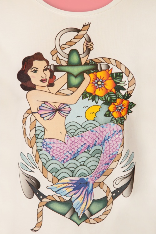 Topvintage Anniversary Collection - Mermaid Magic T-Shirt Années 50 en Blanc Cassé 3
