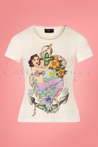 Topvintage Anniversary Collection - Mermaid Magic T-Shirt Années 50 en Blanc Cassé 2