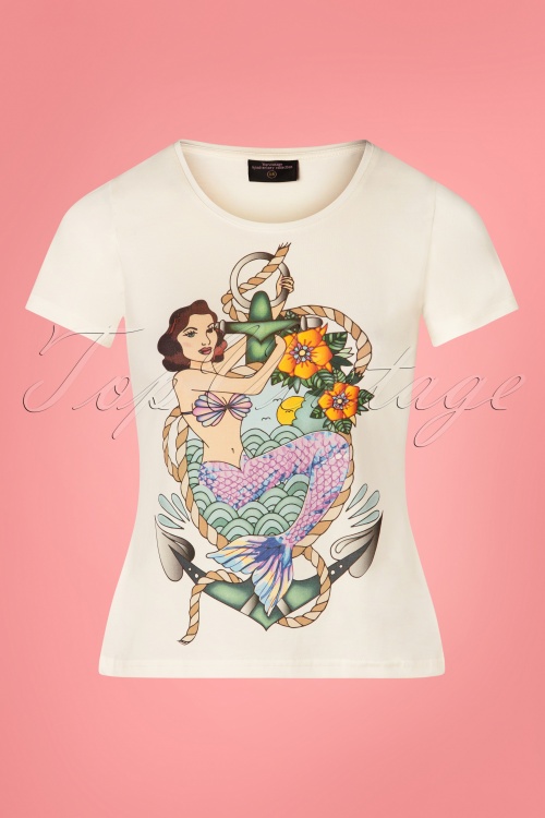 Topvintage Anniversary Collection - Mermaid Magic T-Shirt Années 50 en Blanc Cassé 2