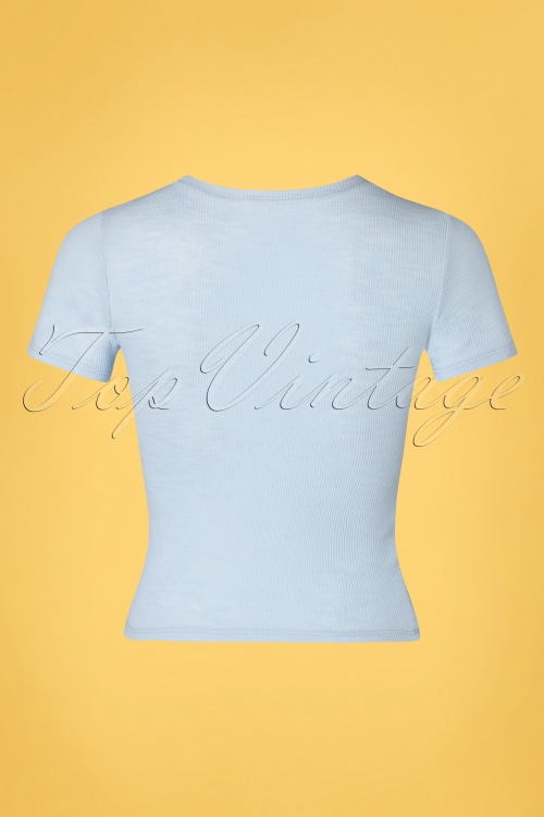 Glamorous - 60s Ladies Ribbed Top in Light Blue 2