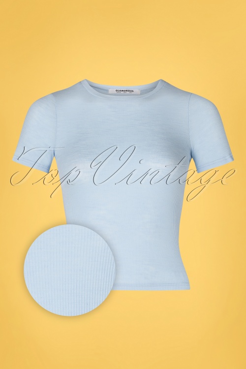 Glamorous - 60s Ladies Ribbed Top in Light Blue