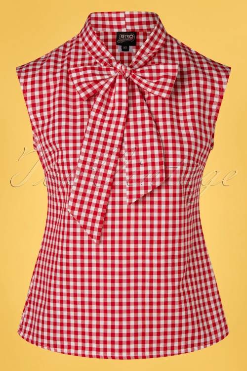 Retrolicious - 60s Strawberry Gingham Bow Top in Red and White