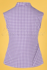 Retrolicious - Violet Gingham Bow Top in lila en wit 2