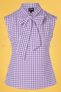 Retrolicious - Violet Gingham Bow Top in lila en wit