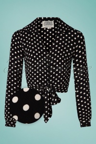 The Seamstress of Bloomsbury - Clarice Dots korte blouse in zwart