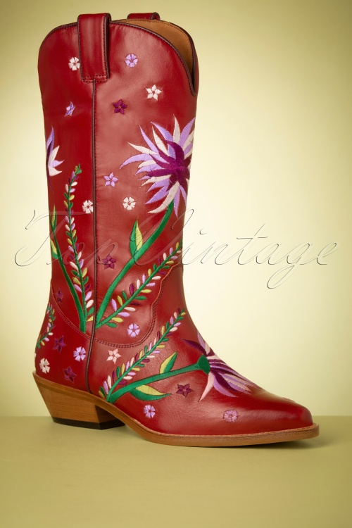 La Pintura - 70s Flor Embroidery Western Boots in Burgundy 4