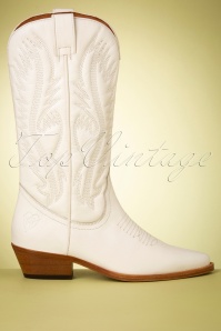 La Pintura - Julia Stitched Western Boots Années 70 en Blanc Cassé 2
