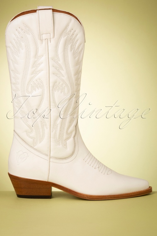 La Pintura - Julia Stitched Western Boots Années 70 en Blanc Cassé 2