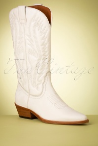 La Pintura - Julia Stitched Western Boots Années 70 en Blanc Cassé 4