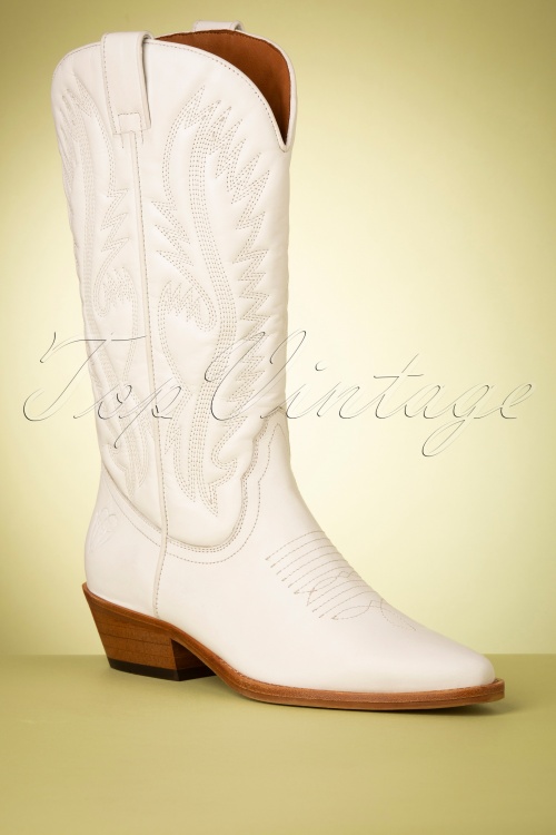 La Pintura - Julia Stitched Western Boots Années 70 en Blanc Cassé 4