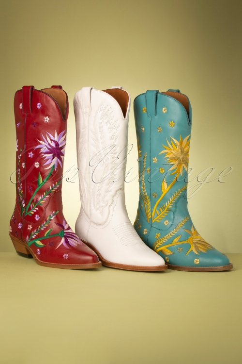 La Pintura - Julia Stitched Western Boots Années 70 en Blanc Cassé 5