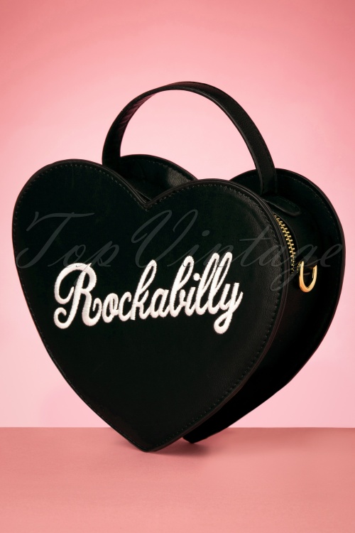 Lulu Hun - 50s Bina Rockabilly Heart Bag in Black 4