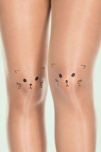 Lovely Legs - Small Cat Face Tights en Beige et Noir 2