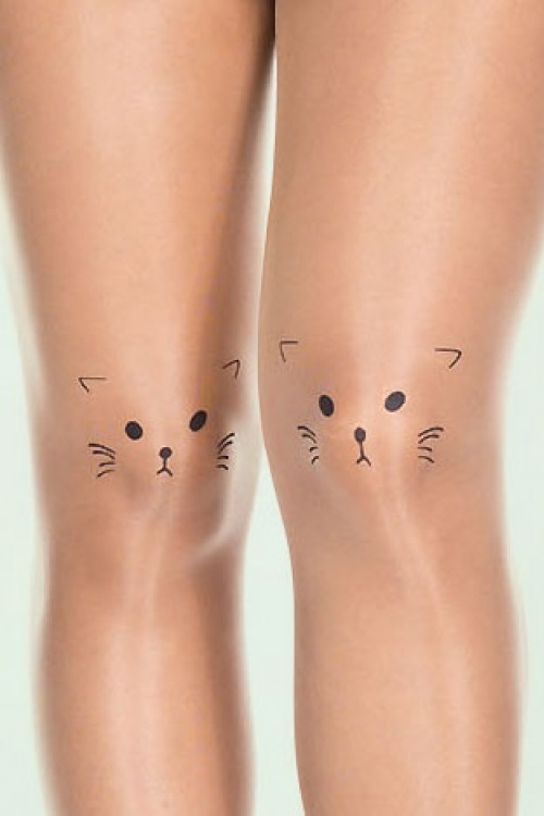 Lovely Legs - Small Cat Face Tights en Beige et Noir 2
