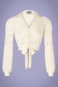 The Seamstress of Bloomsbury - Clarice korte blouse in crème crêpe