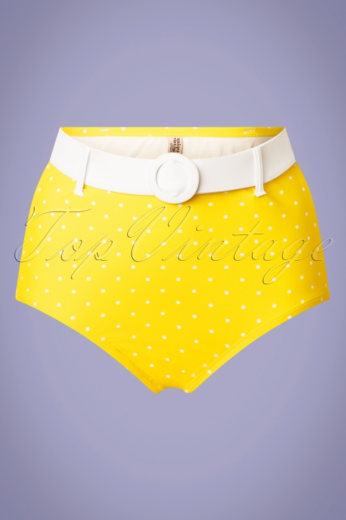 Unique Vintage - 50s Redondo High Waist Swim Bottom in Yellow and White