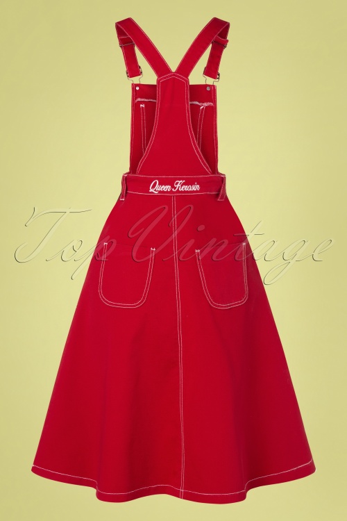 Queen Kerosin - 50s Workwear Denim Jumper Skirt in Red 2