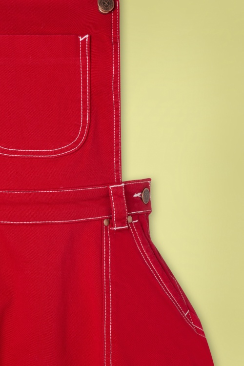 Queen Kerosin - Workwear Denim Jumper Skirt Années 50 en Rouge 4