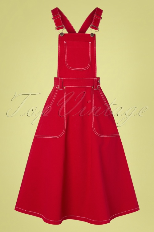 Queen Kerosin - Workwear Denim Latzkleid in Rot