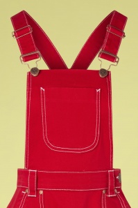 Queen Kerosin - 50s Workwear Denim Jumper Skirt in Red 3