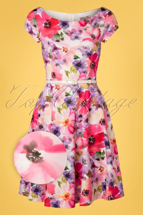 Vintage Chic for Topvintage - Arabella bloemen swing jurk in lichtblauw