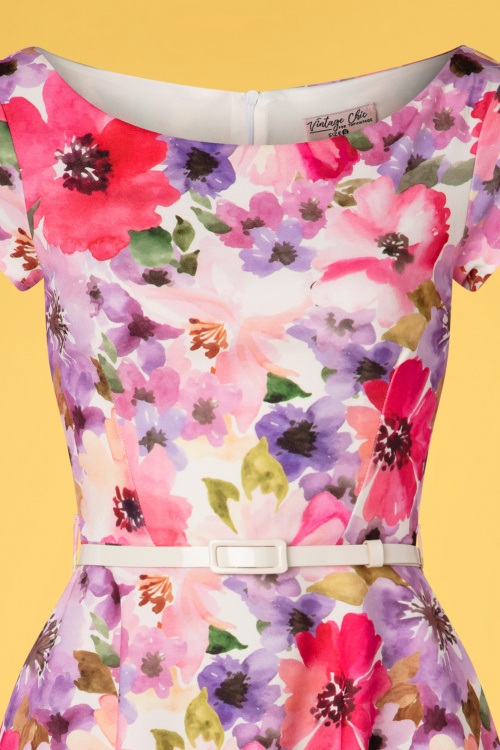 Vintage Chic for Topvintage - Arabella bloemen swing jurk in roze 3