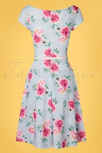 Vintage Chic for Topvintage - Arabella bloemen swing jurk in lichtblauw 2