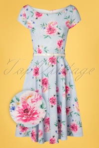 Vintage Chic for Topvintage - 50s Arabella Floral Swing Dress in Light Blue