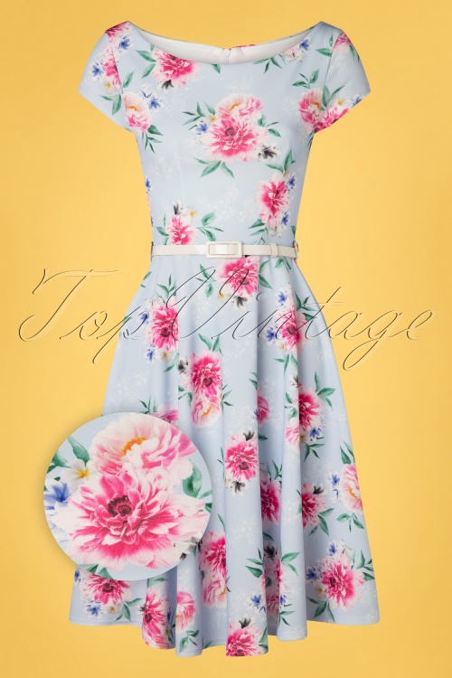 Vintage Chic for Topvintage - Arabella Floral Swing Kleid in Hellblau