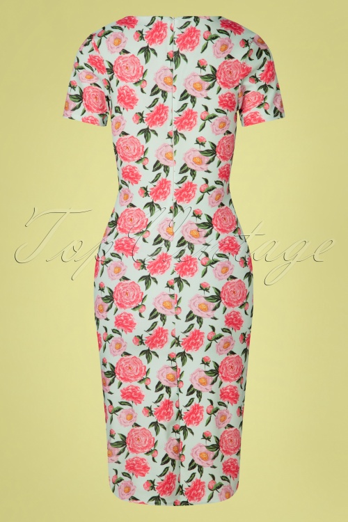 Vintage Chic for Topvintage - Vera Floral Pencil Dress Années 50 en Menthe 2