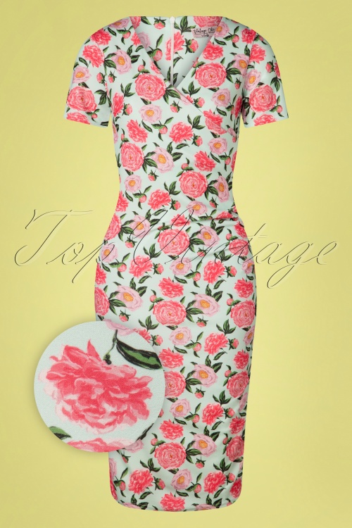 Vintage Chic for Topvintage - Vera pencil jurk met bloemenprint in mint