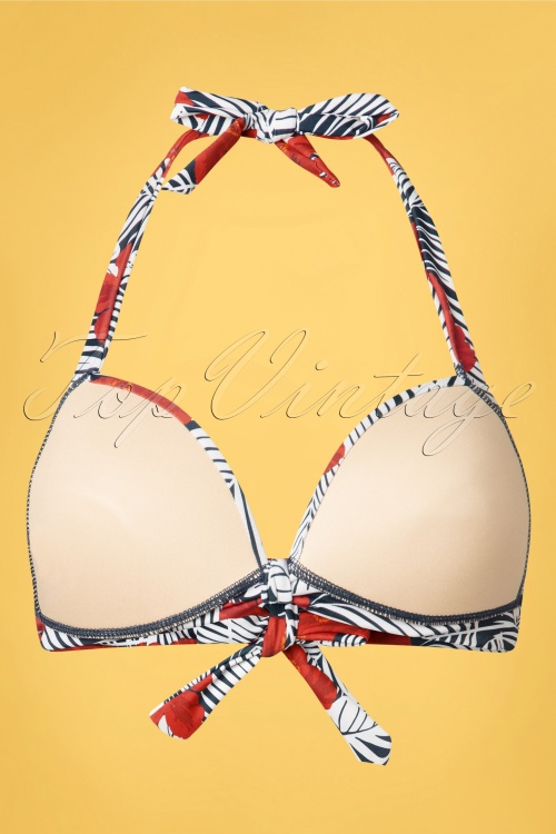Unique Vintage - Monroe Hibiscus Halter Bikini Top Années 50 en Bleu Marine 4