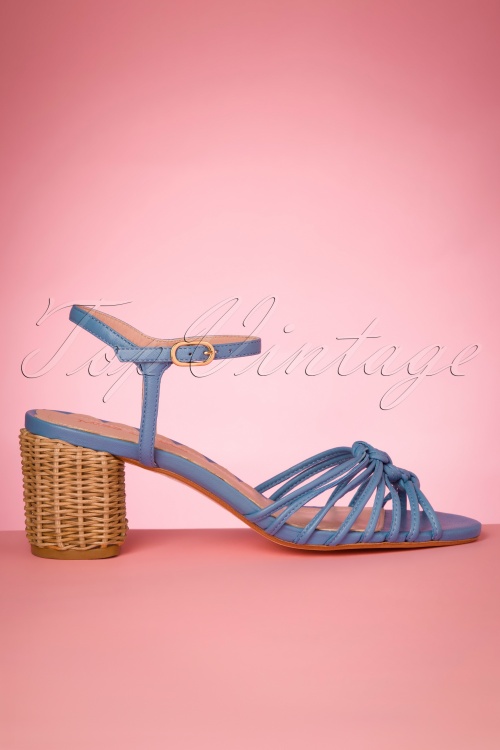 Miss L-Fire - 70s Florentina Basket Heel Sandals in Cornflower Blue 5
