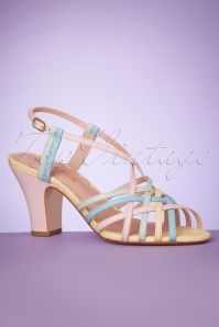 Miss L-Fire - 40s Jasmine Strappy Cross Over Sandals in Multi Pastels 2