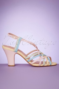 Miss L-Fire - 40s Jasmine Strappy Cross Over Sandals in Multi Pastels 5