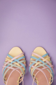Miss L-Fire - 40s Jasmine Strappy Cross Over Sandals in Multi Pastels 3