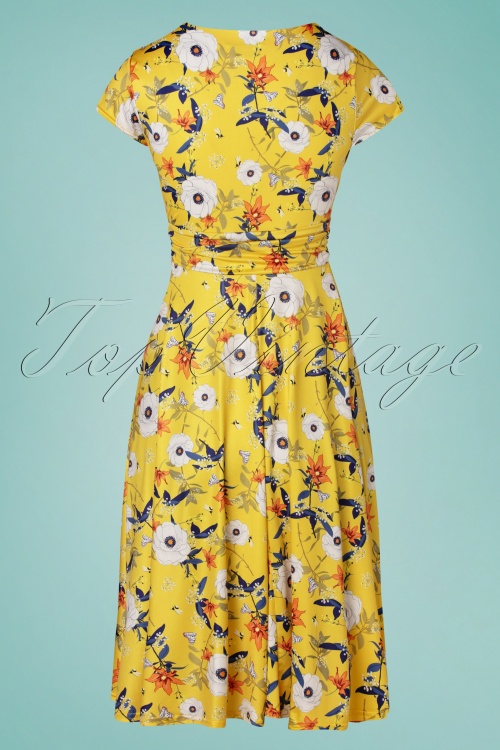 Vintage Chic for Topvintage - Caryl bloemen swing jurk in geel 2