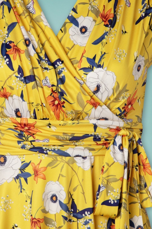 Vintage Chic for Topvintage - Caryl bloemen swing jurk in geel 4