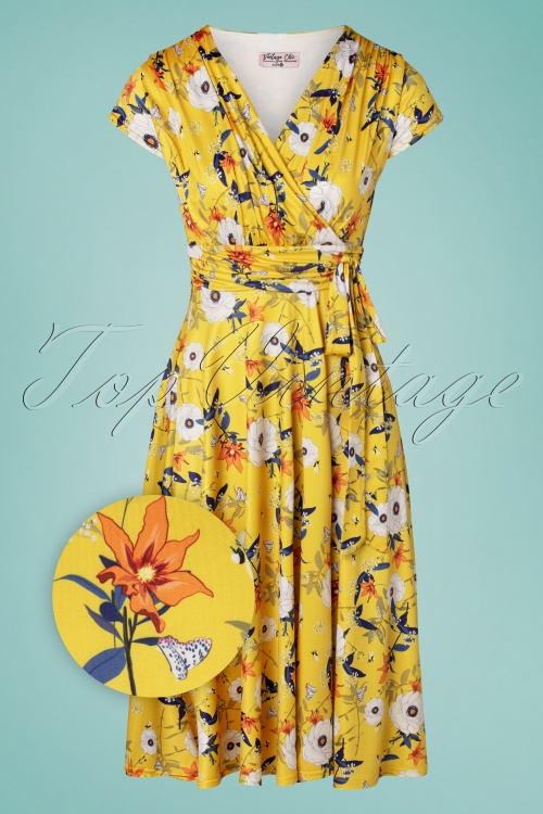 Vintage Chic for Topvintage - Caryl bloemen swing jurk in geel