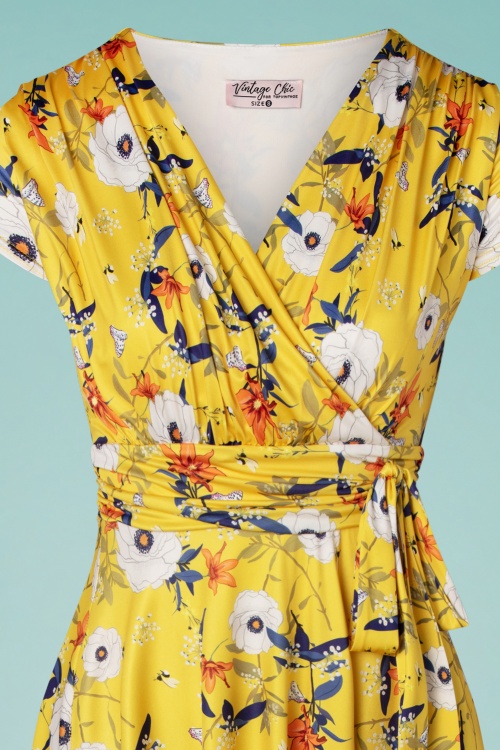 Vintage Chic for Topvintage - Caryl bloemen swing jurk in geel 3