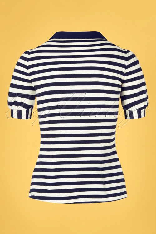Who's That Girl - 60s Suvi Striped Blouse in Navy and Soft White 2