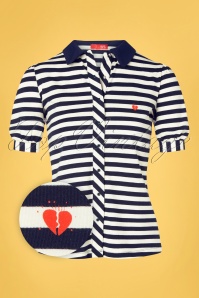 Who's That Girl - 60s Suvi Striped Blouse in Navy and Soft White