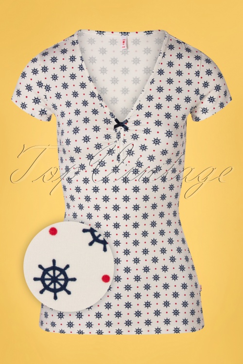 Blutsgeschwister 36037 Sailor white Red Blue Polkadot Top 20210419 0002W1
