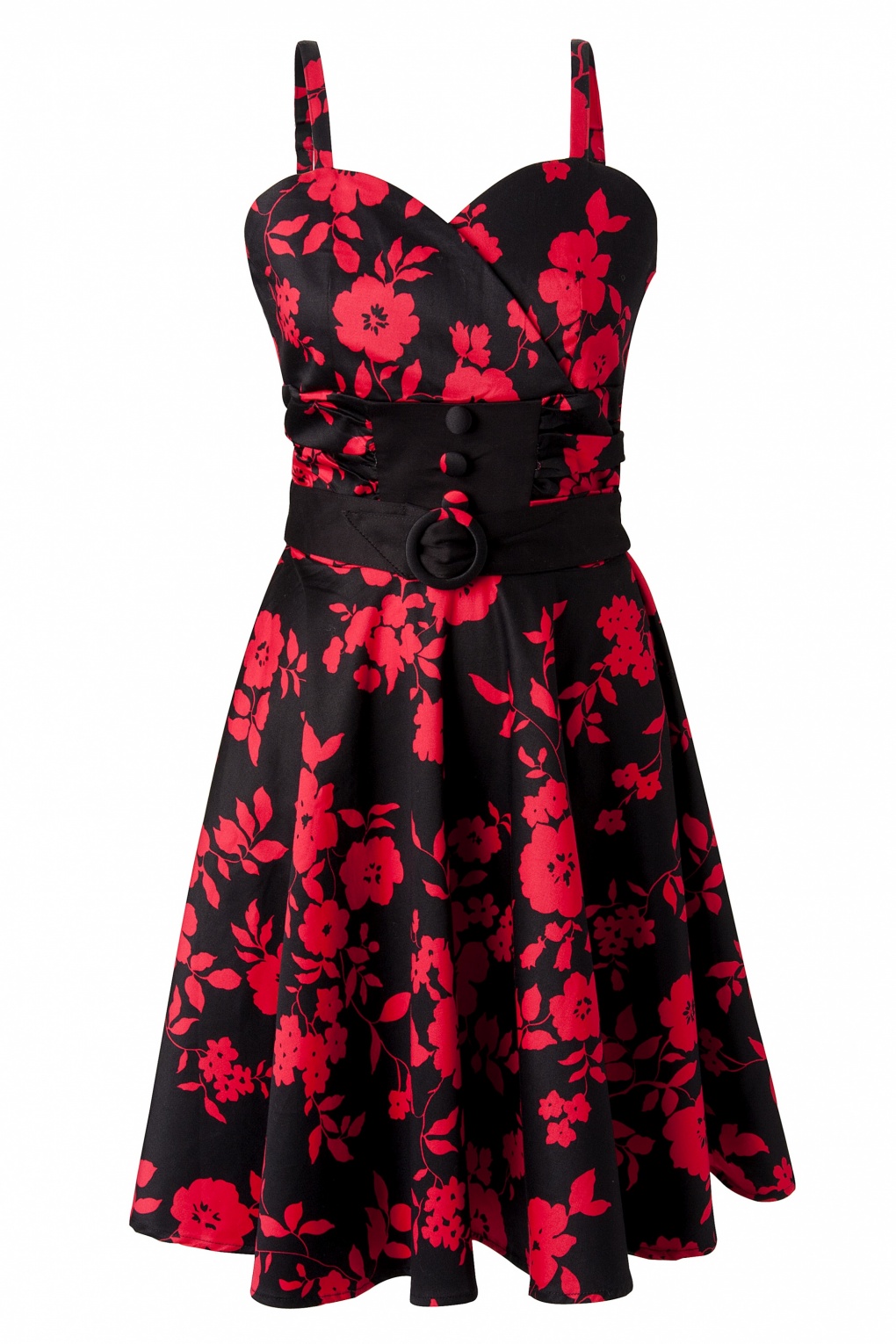 50s Floral black red swing dress