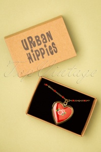 Urban Hippies - 70s Locket Flower Love Necklace in Gold and Red