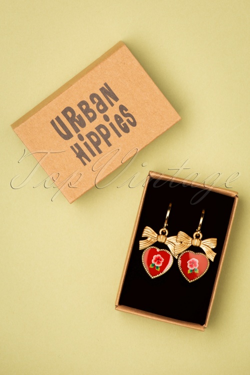 Urban Hippies - 70s Polly D'Amour Earrings in Gold and Red