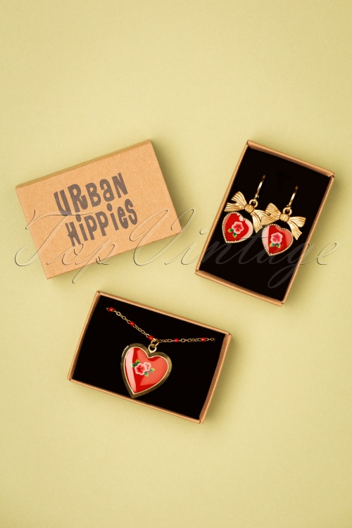 Urban Hippies - Polly D'Amour Earrings Années 70 en Doré et Rouge 4