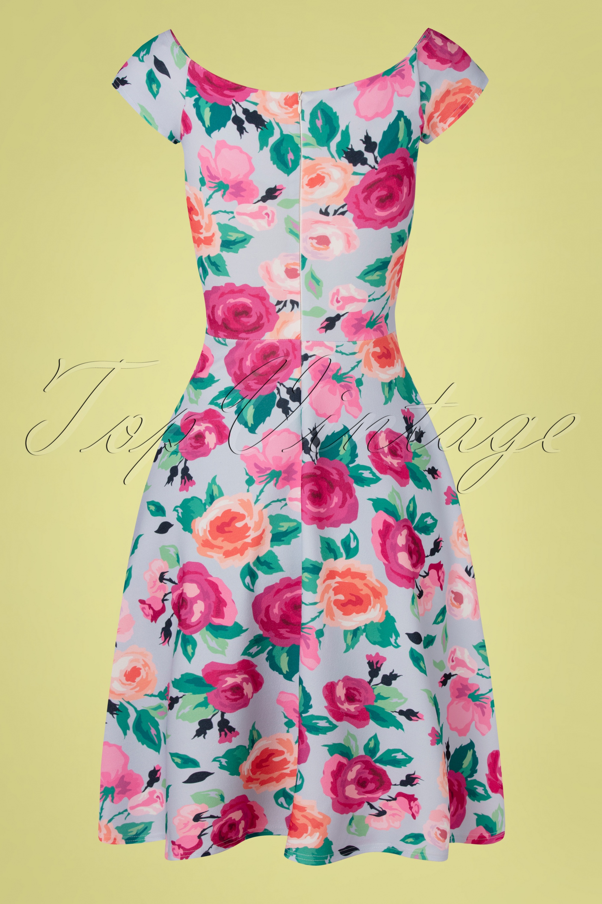 Vintage Chic for Topvintage - Fabienne floral swing jurk in hemelsblauw 2