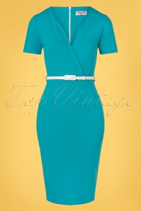 Vintage Chic for Topvintage - Demery pencil jurk in mozaïek blauw